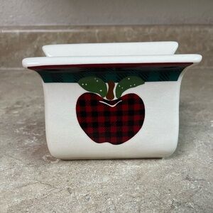 Applejack Ceramic Napkin Holder with Red and Black Plaid Apple